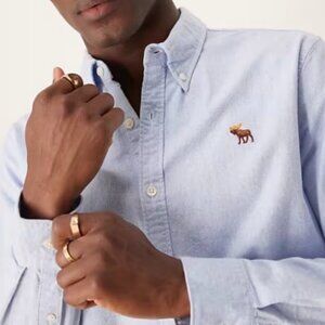 Abercrombie & Fitch Men’s Oxford Shirt Blue Long Sleeve Button Down Moose Logo X